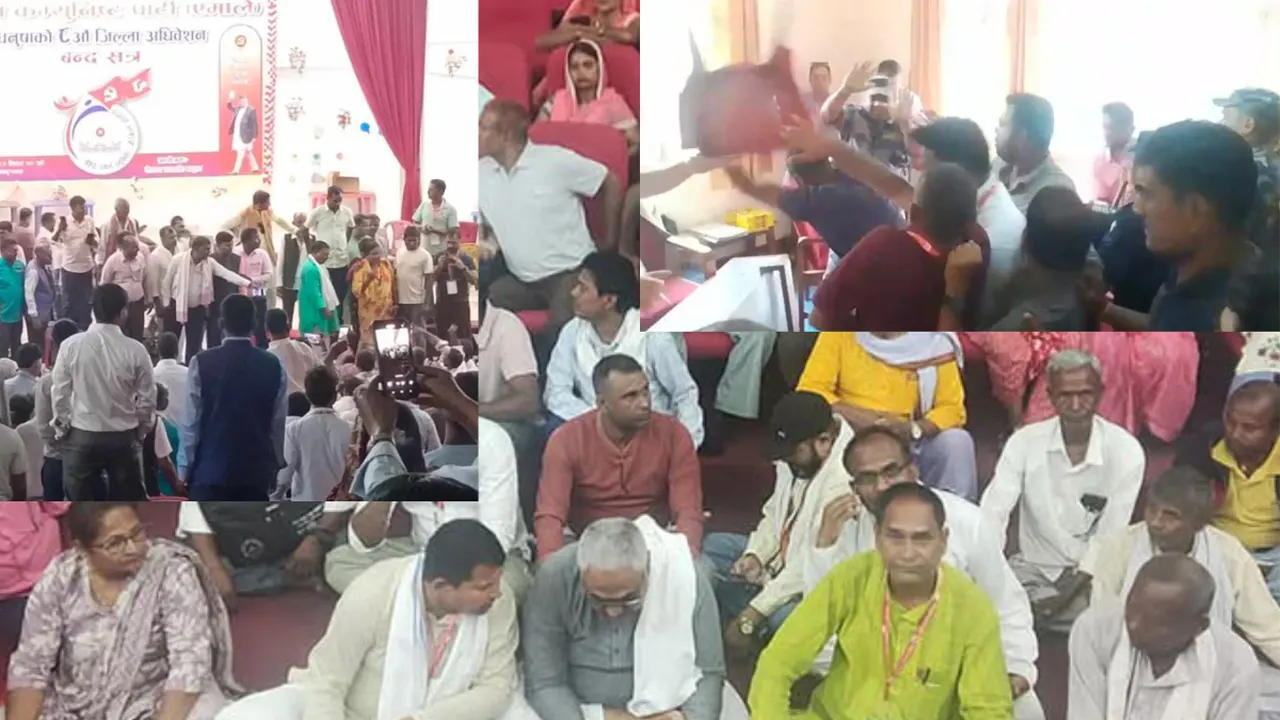 एमाले धनुषा अधिवेशनमा कुर्सी हानाहान