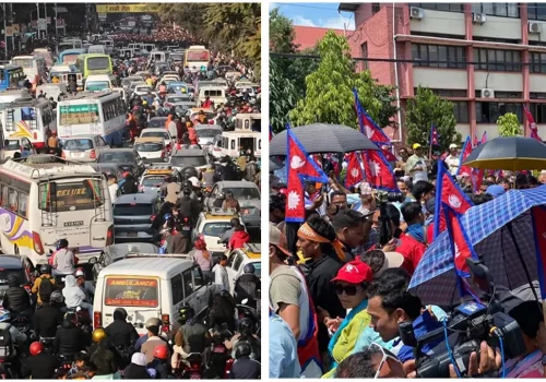 राजावादी प्रदर्शनका कारण माइतिघर करिडर सडक ट्राफिक अस्तव्यस्त
