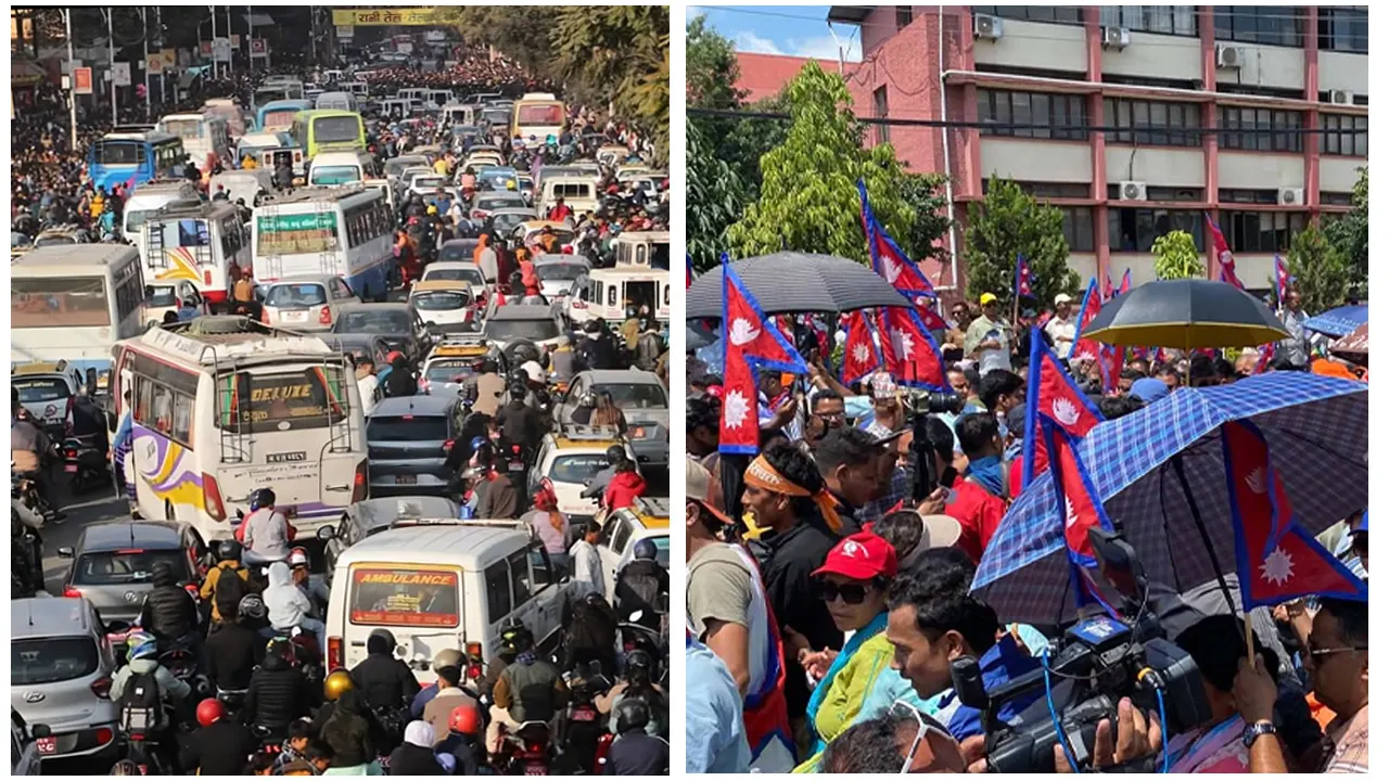 राजावादी प्रदर्शनका कारण माइतिघर करिडर सडक ट्राफिक अस्तव्यस्त