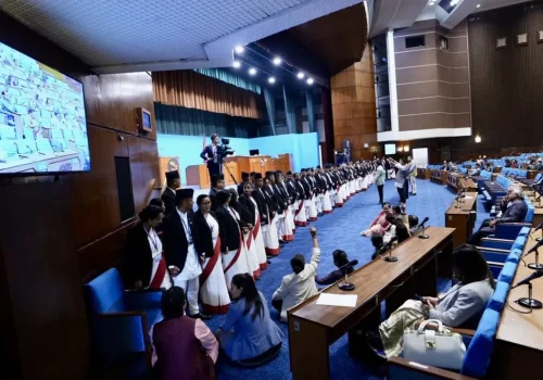 संसद् भवनभित्र भुईँमा बसेर रास्वपाको विरोध