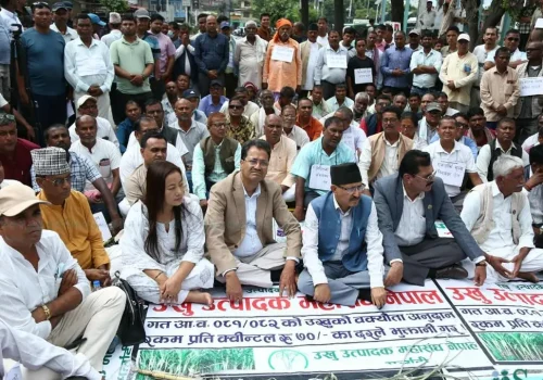उखु किसानसँगै माइतीघरमा धर्ना बसे नेताहरू