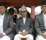 शीलतनिवासको भवन बाहिर तीन मन्त्रीले लिए शपथ