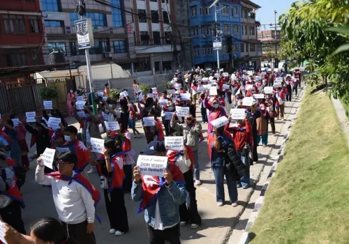 शहीदको रगत खेर नजाओस् भन्दै माइतीघरमा जेनजीको प्रदर्शन