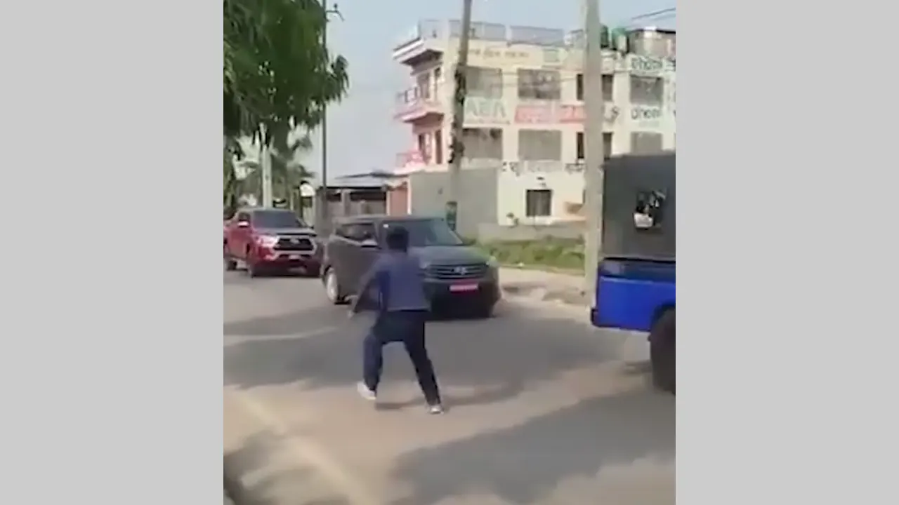 महेश बस्नेत सवार गाडीमा युवाले छ्यापे रातो मसी