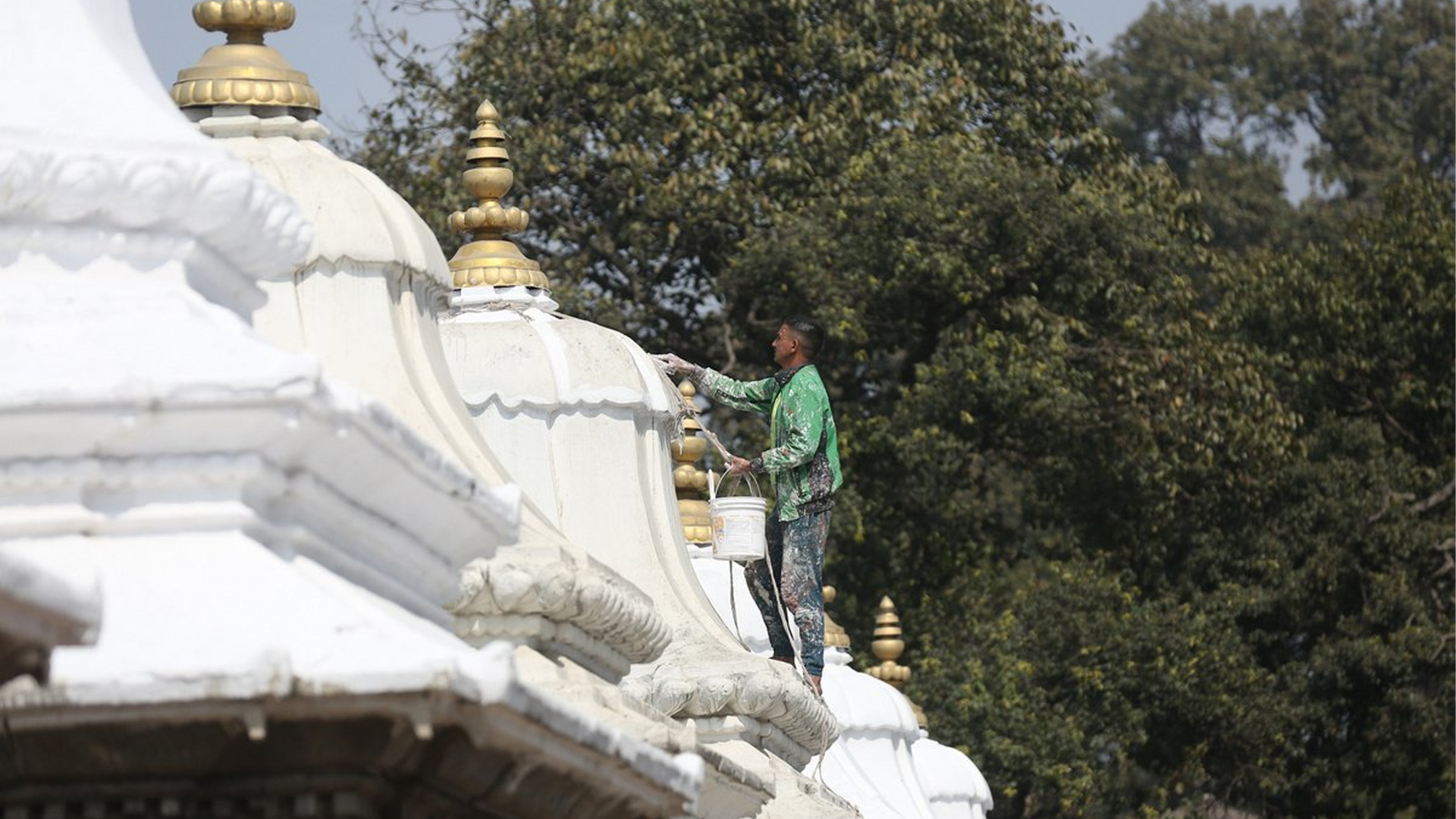 Preparing the Pashupatinath Temple premises for the Mahashivaratri festival 