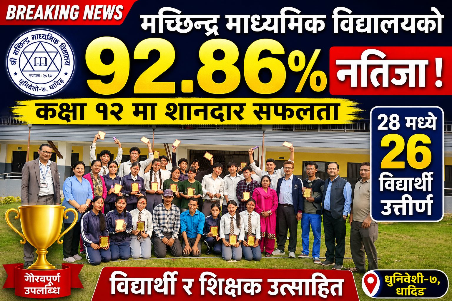 मच्छिन्द्र माध्यमिक विद्यालयको उत्कृष्ट नतिजा : कक्षा १२ मा ९२.८६ प्रतिशत विद्यार्थी उत्तीर्ण