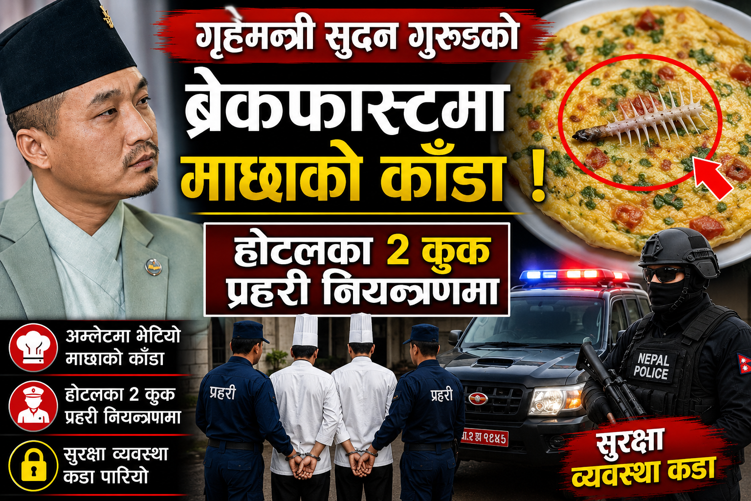 drishtinepal गृहमन्त्री सुदनको ब्रेकफास्ट माछाको काँडा २जना कुक प्रहरी नियन्त्रणमा, सुरक्षा ब्यबस्था कडा