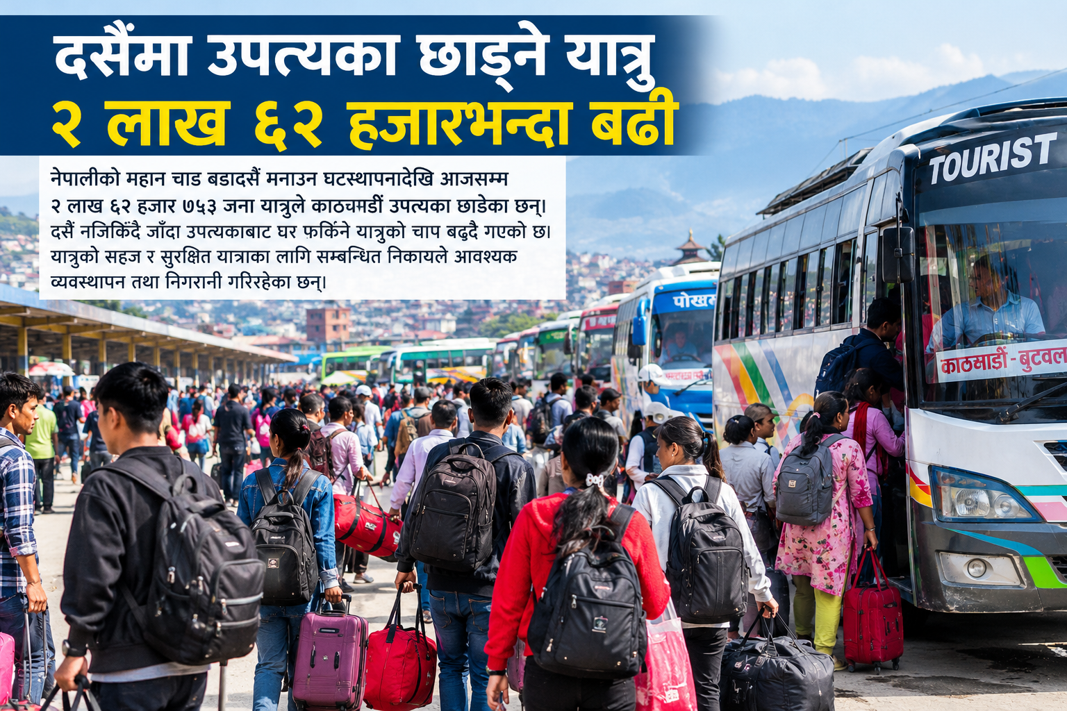 दसैँ मनाउन उपत्यका छाड्ने यात्रु २ लाख ६२ हजारभन्दा बढी